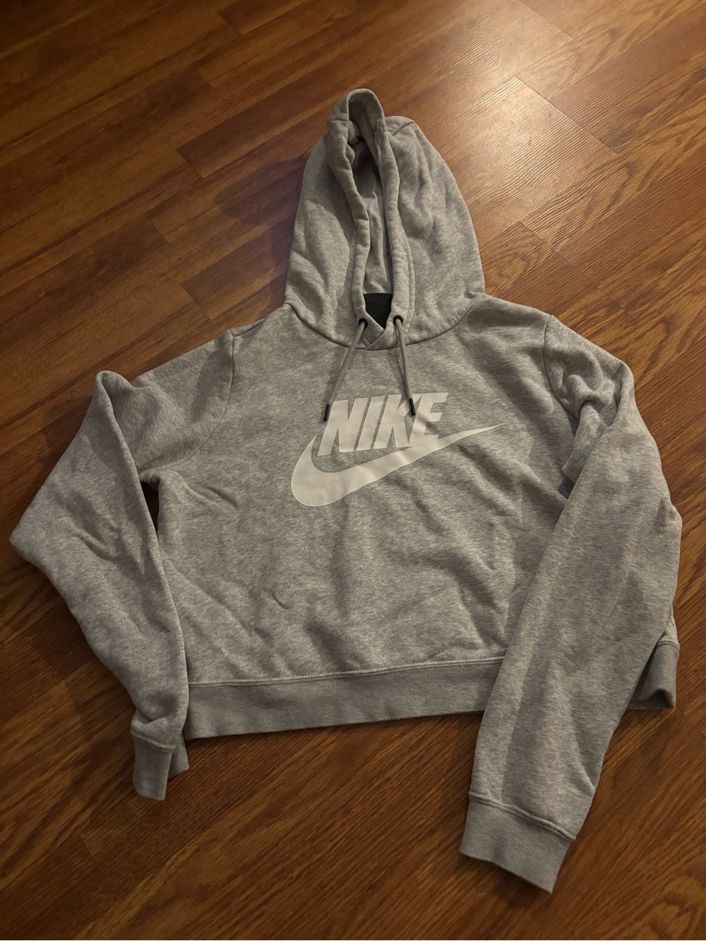 Nike Women's Gray Logo Crop Hoodie Sweater